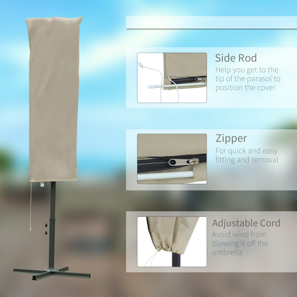 Outsunny Cantilever Parasol Cover with Zip & Drawstring – Weatherproof Oxford Garden Umbrella Protector