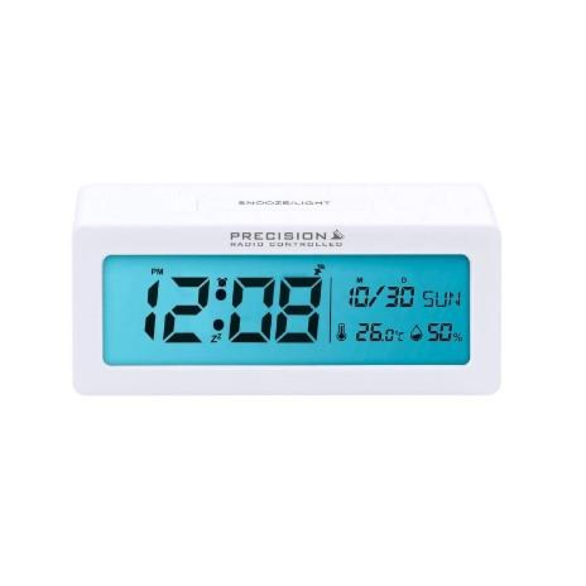 Precision Radio Controlled Digital Alarm Clock AP061 – Snooze Function & Backlit Display, White