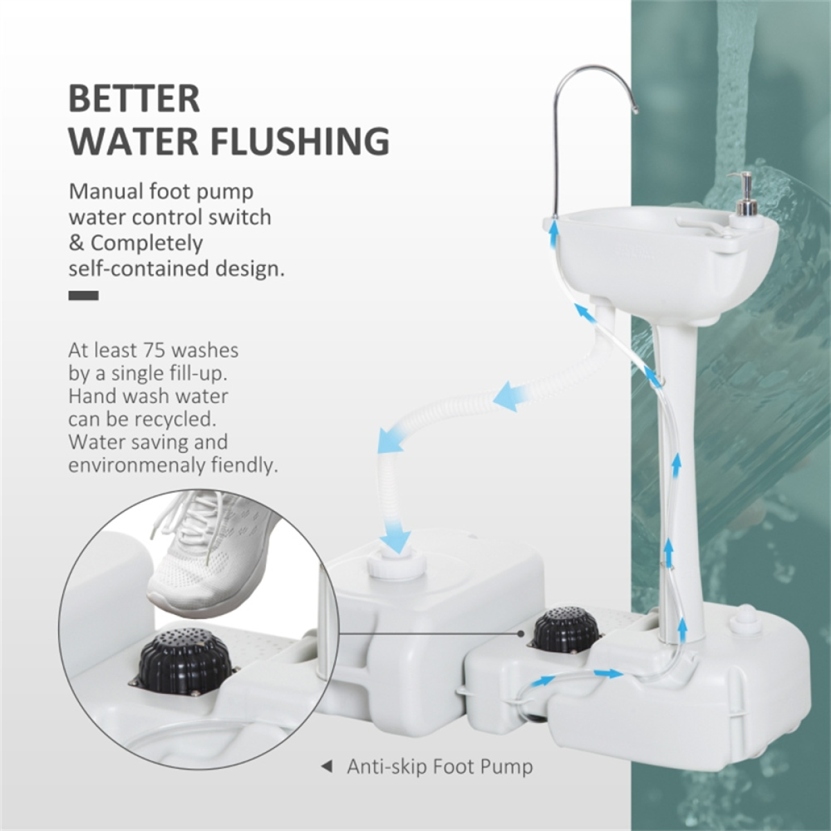 Portable Camping Sink with 4.5 Gallon Water Tank, Wheels & Handle – Outdoor Hand Wash Station, Light Grey