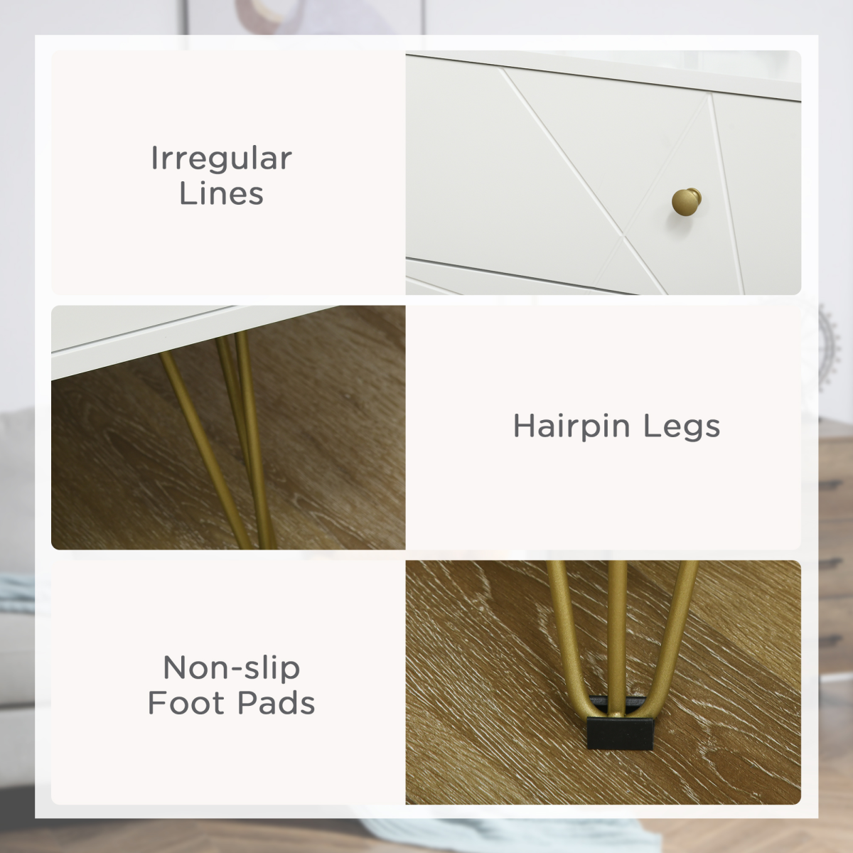 HOMCOM 4-Drawer Chest of Drawers with Hairpin Metal Legs – Bedroom Storage Organiser, White