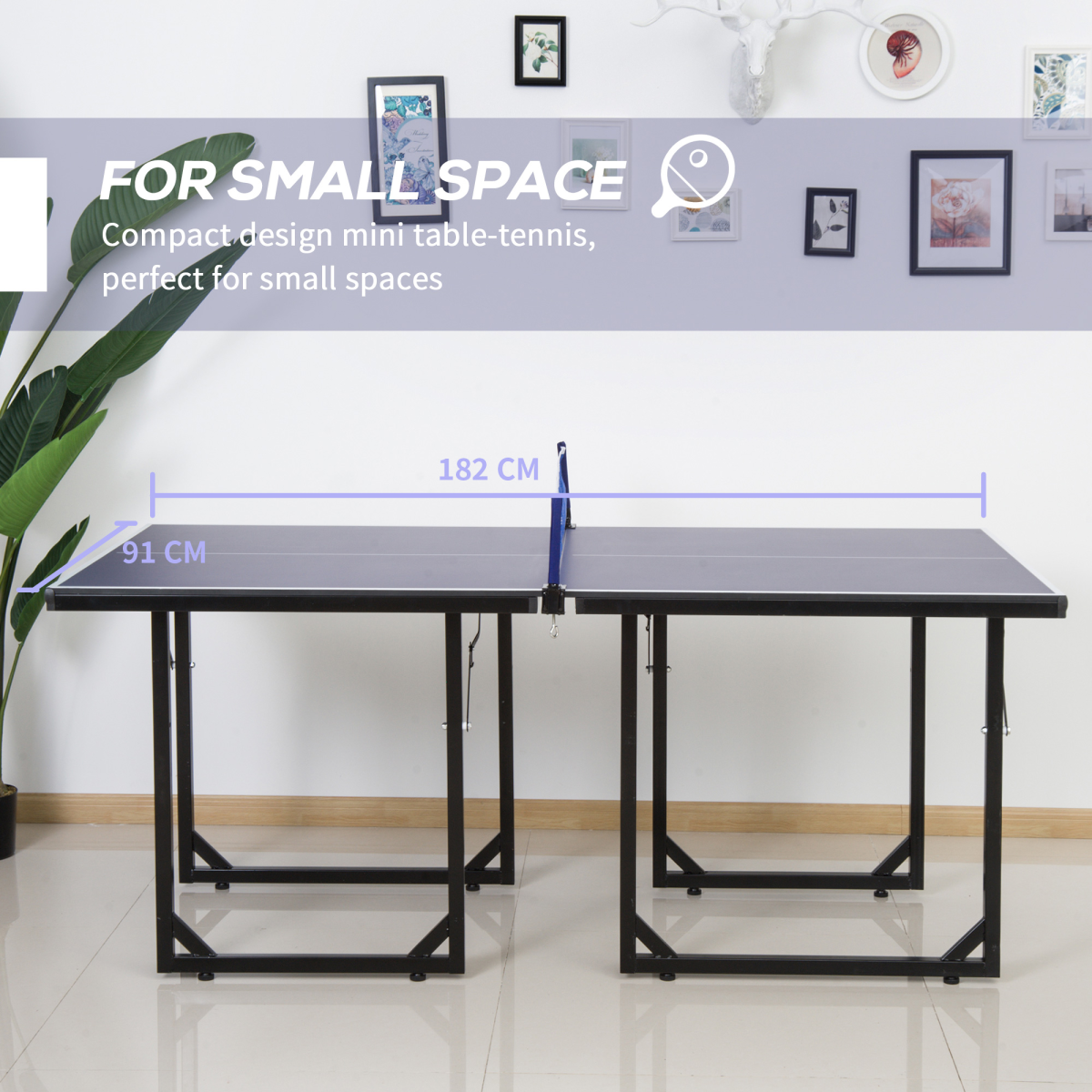 HOMCOM Foldable Table Tennis Table with Net, Steel Frame – Indoor Ping Pong Table, Blue