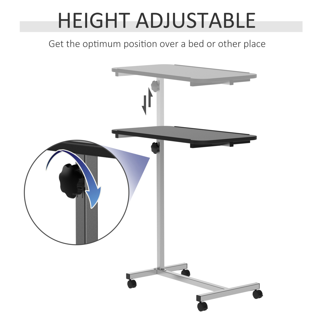 HOMCOM C-Shaped Mobile Sofa & Bedside Table with Lockable Casters – Laptop Side Table