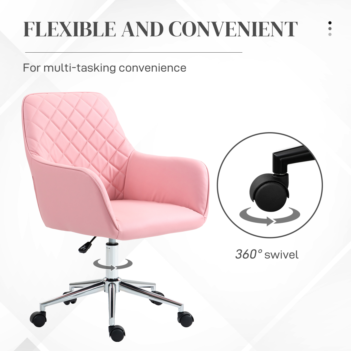 Vinsetto Leather-Feel Swivel Home Office Chair with High Back & Armrests – Pink