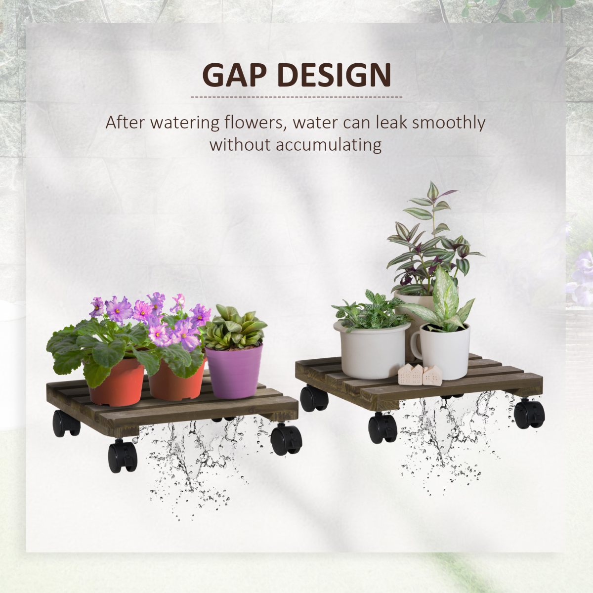 Outsunny 2 Pack Solid Wood Corner Plant Stands with Wheels – Mobile Flowerpot Holders for Garden & Balcony