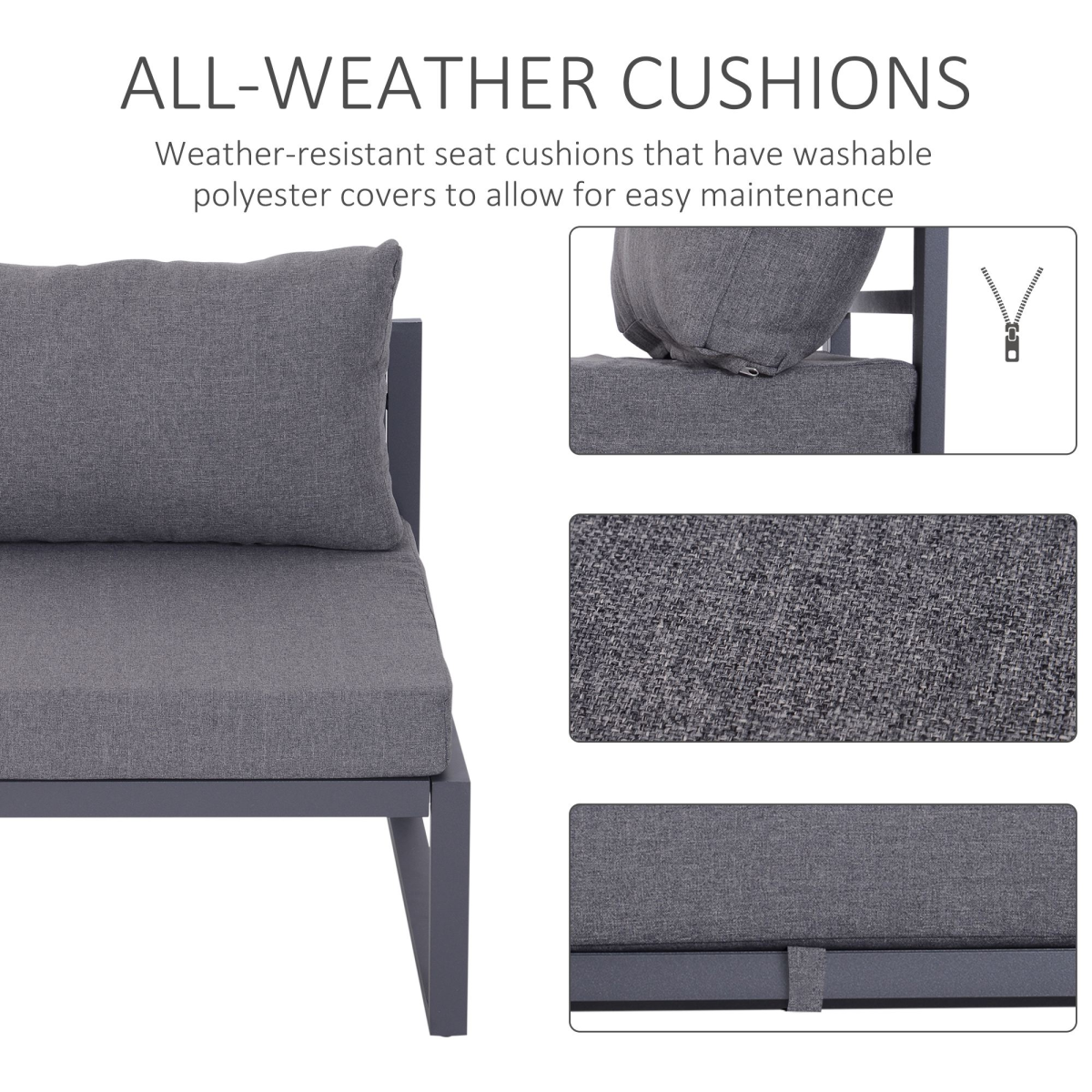 Outsunny 6-Piece Aluminium Garden Sectional Sofa Set with Cushions, Glass Coffee Table & Footstool – Patio Furniture