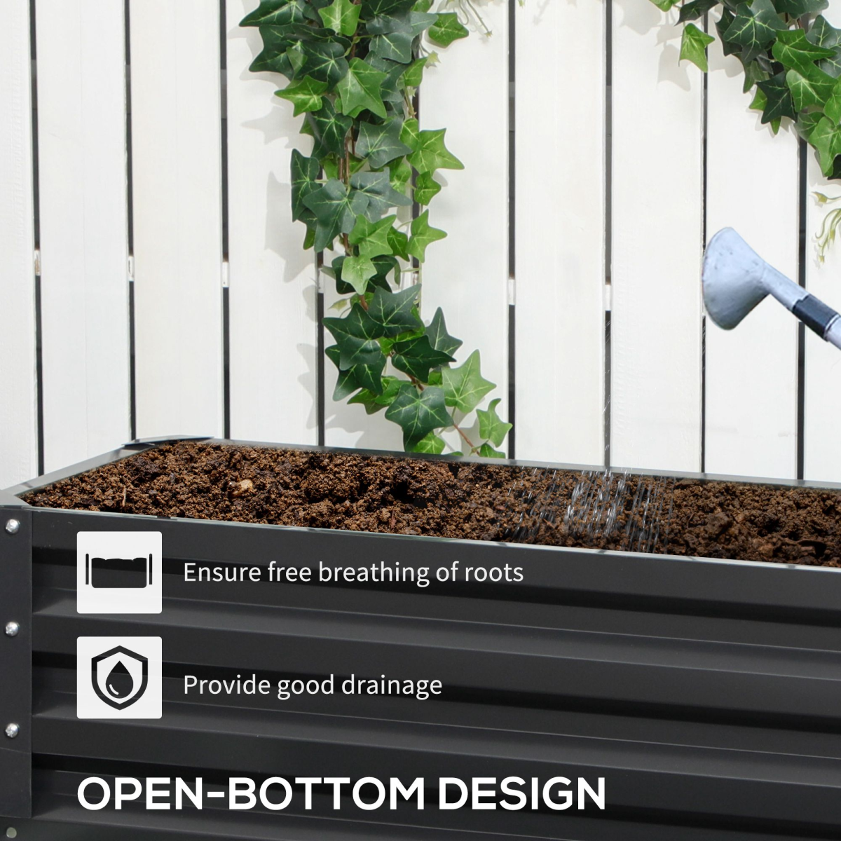 Outsunny 2 Tier Galvanised Steel Raised Garden Bed Planter Box – Open-Bottom Planter for Herbs & Flowers, Dark Grey