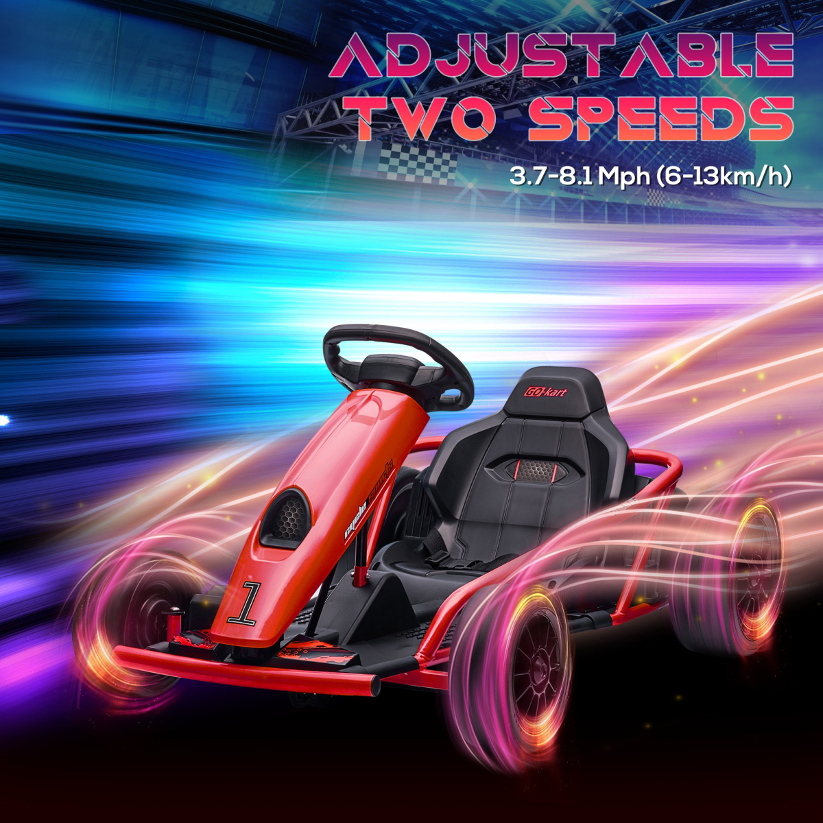 HOMCOM 24V Electric Go Kart for Kids with Music, Horn & Slow Start – Drifting Ride-On, Red