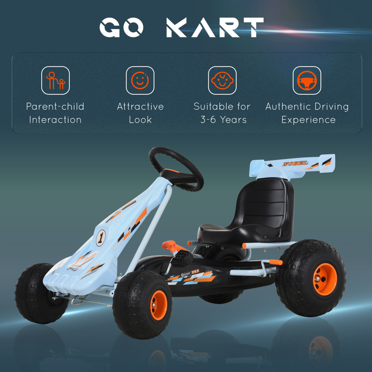 Kids Pedal Go Kart with Gear Shift, Hand Brake and Adjustable Seat – Ride-On Racer, Blue