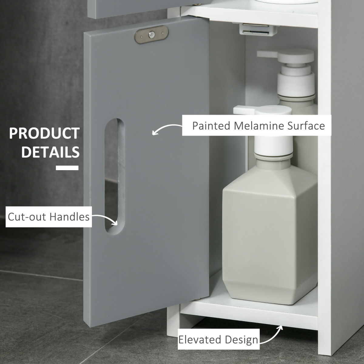 kleankin Freestanding Tall Bathroom Cabinet with Open Shelves and 3 Cupboards – Narrow Storage Organiser, Grey
