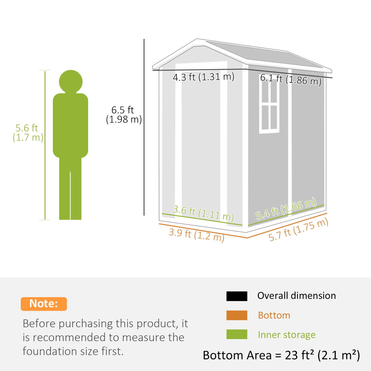 Outsunny Grey Weatherproof Tool Shed with Lock, Floor Panel & Vents – Garden Storage, 131 x 186 x 198cm