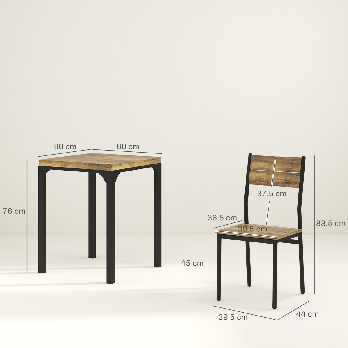 HOMCOM 3 Piece Compact Dining Table & 2 Chairs Set with Wood-Effect Finish – Small Space Dining, Rustic Brown