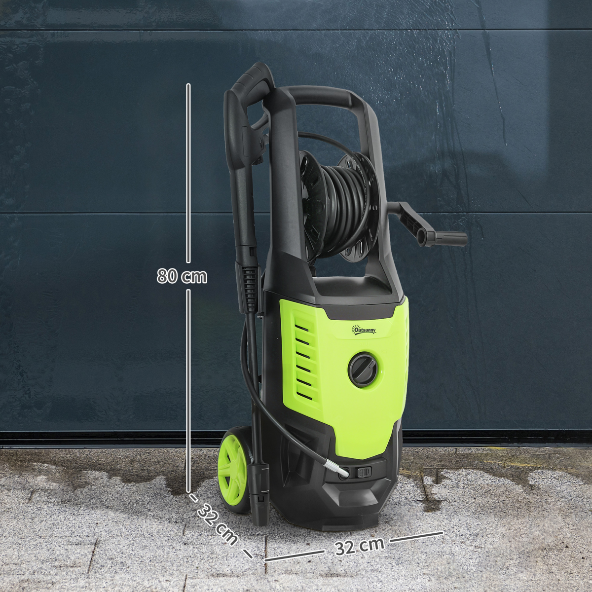 Outsunny 2200W Power Washer with 170 Bar Pressure, Adjustable Nozzle and Hose Reel – Snow Foam Bottle Included