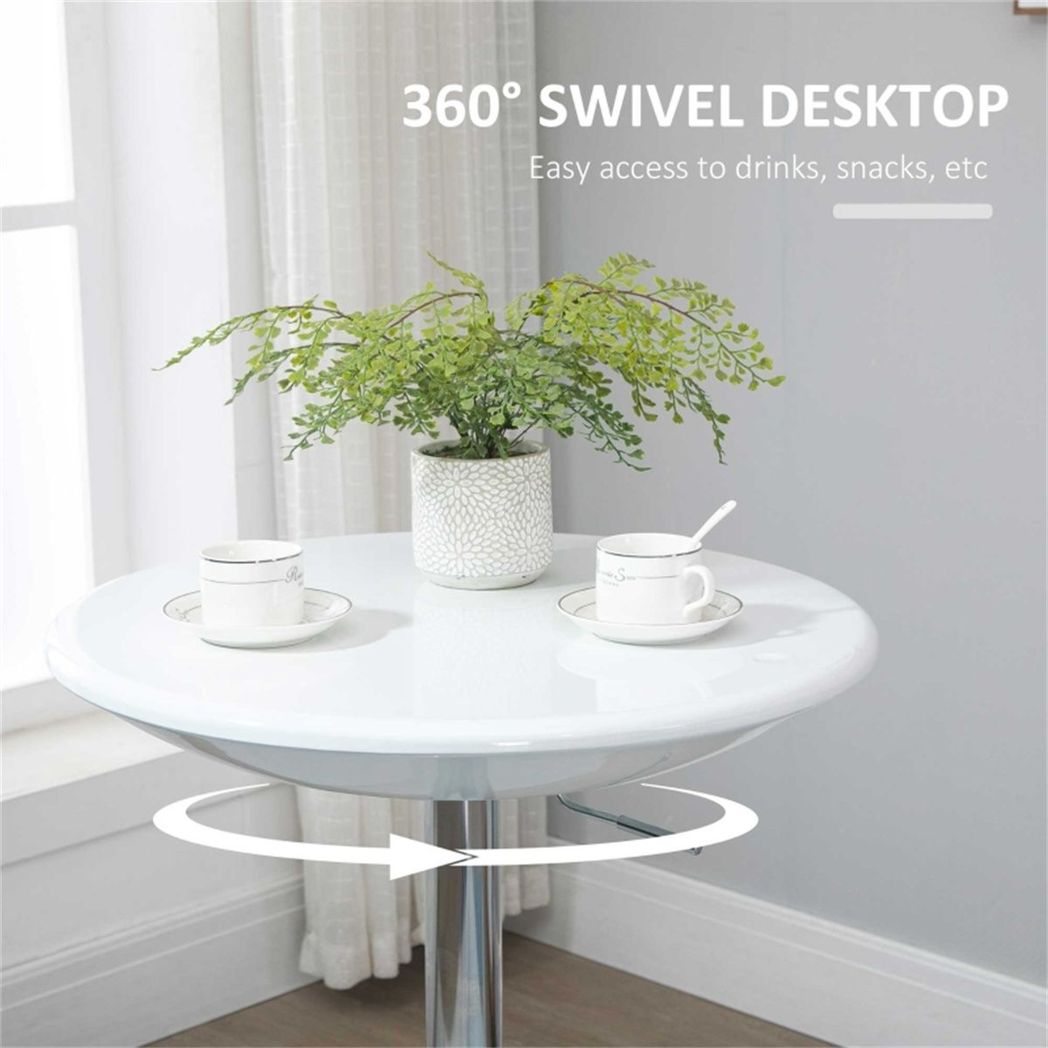 Height Adjustable Bar Table with 360° Swivel Top, 80kg Capacity, 76–97cm – Pneumatic Coffee Table, White