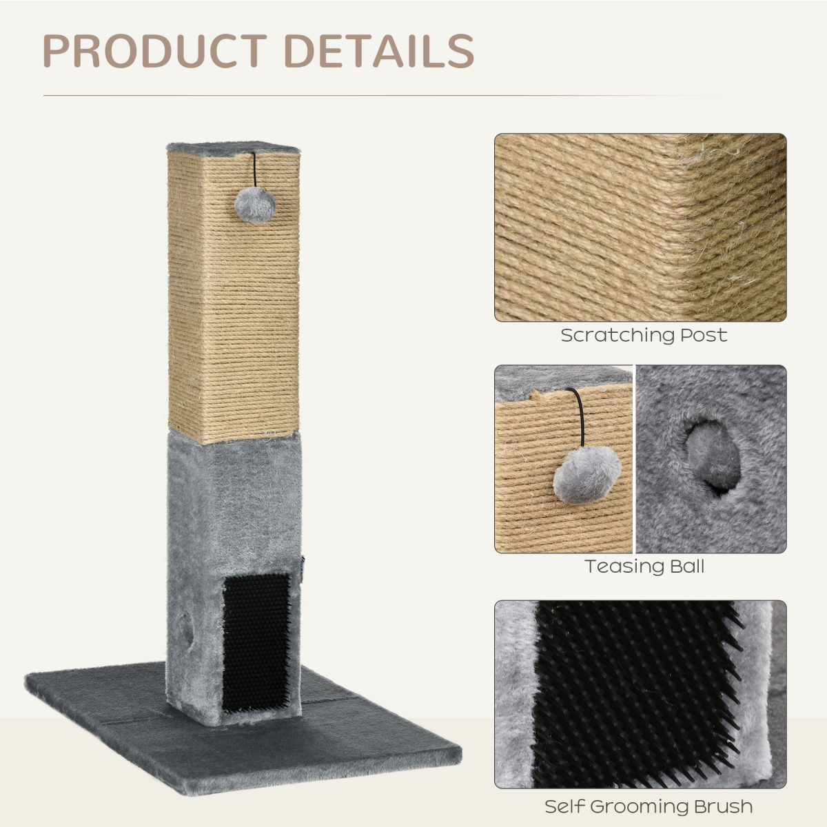 Pawhut 79cm Cat Scratching Post with Dangling Toy & Hidden Bell Toy – Cat Tree Activity Centre, Grey