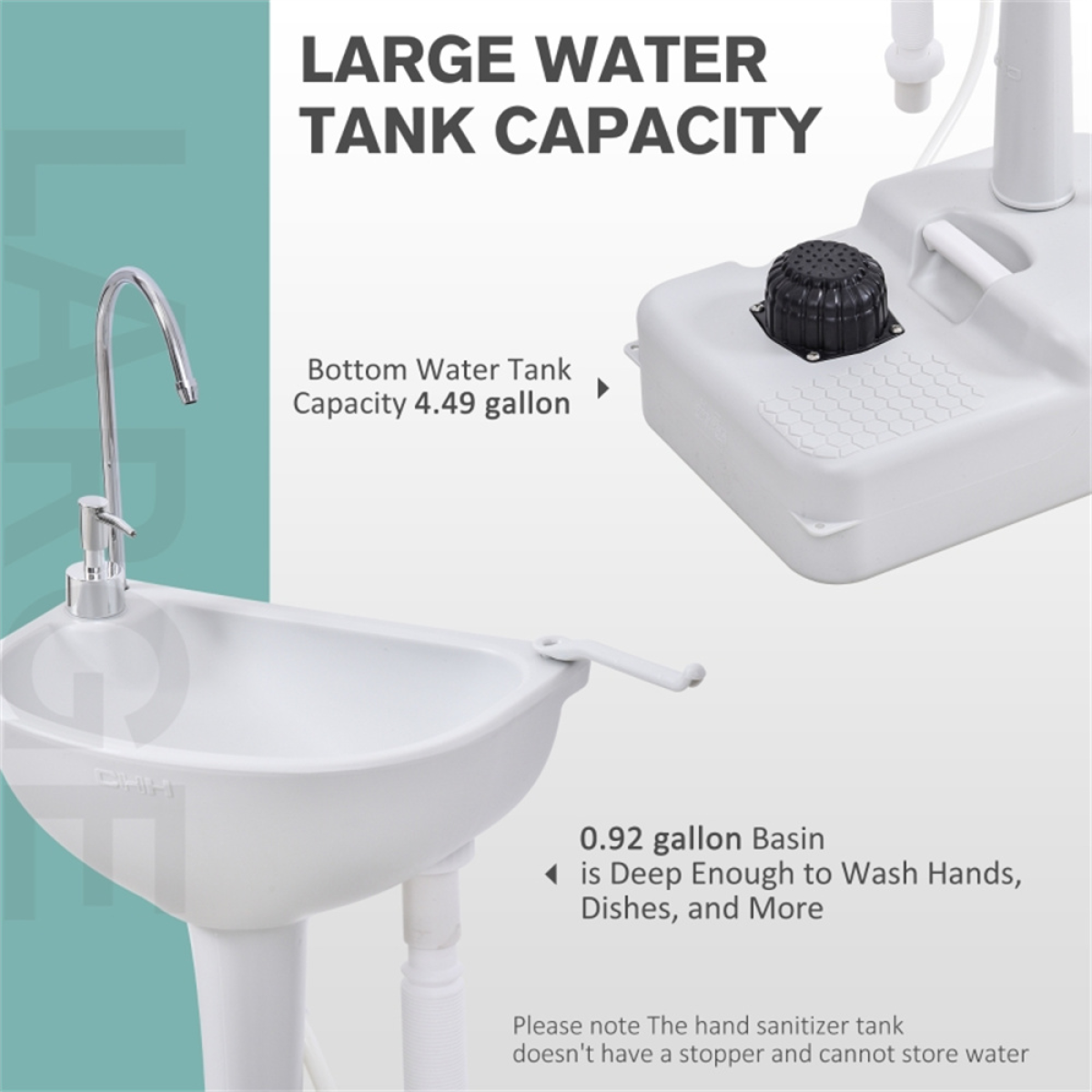 Portable Camping Sink with 4.5 Gallon Water Tank, Wheels & Handle – Outdoor Hand Wash Station, Light Grey