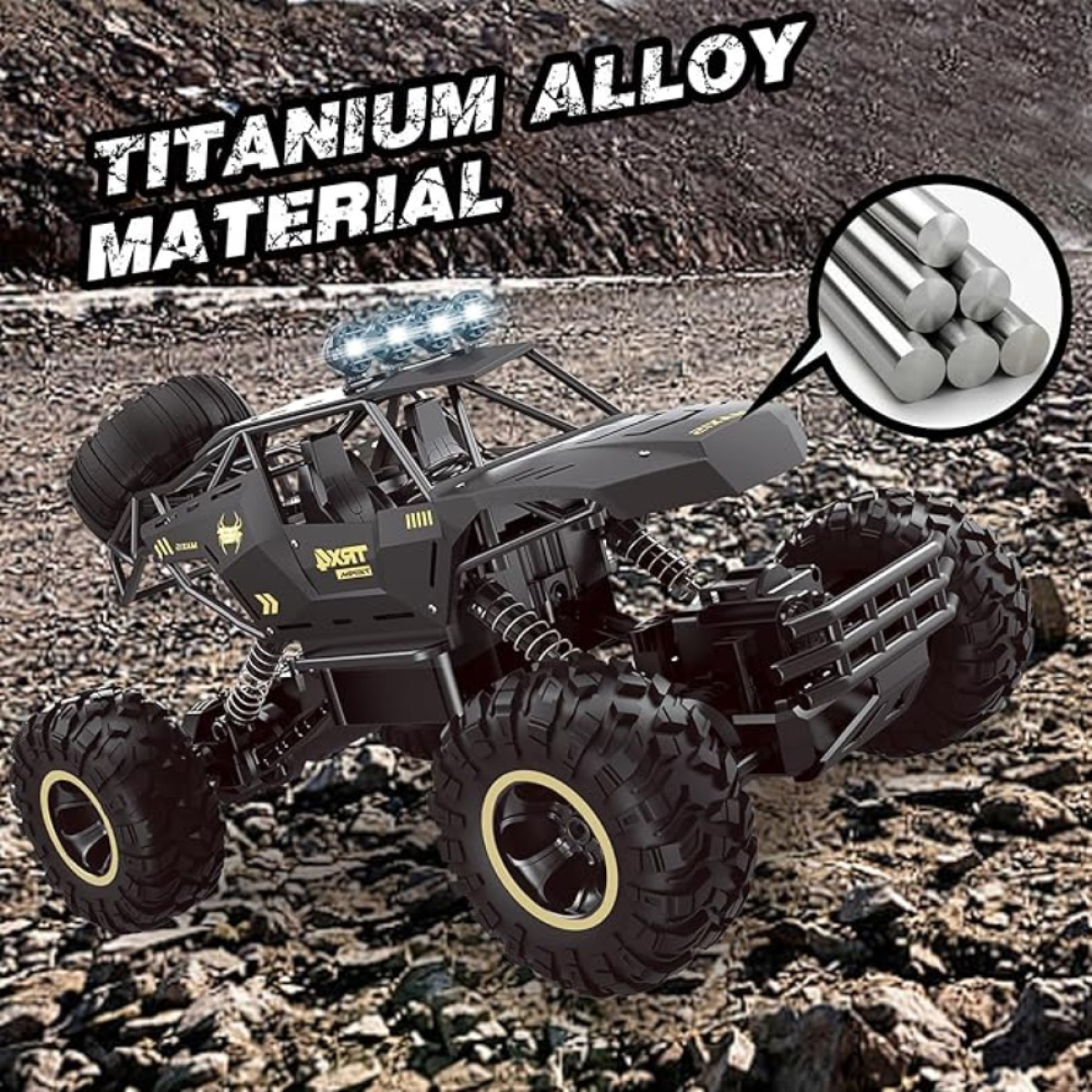 4DRC 1:12 Rock Crawler RC Off-Road Truck, 4WD with Metal Shell, LED Headlights & 2 Rechargeable Batteries