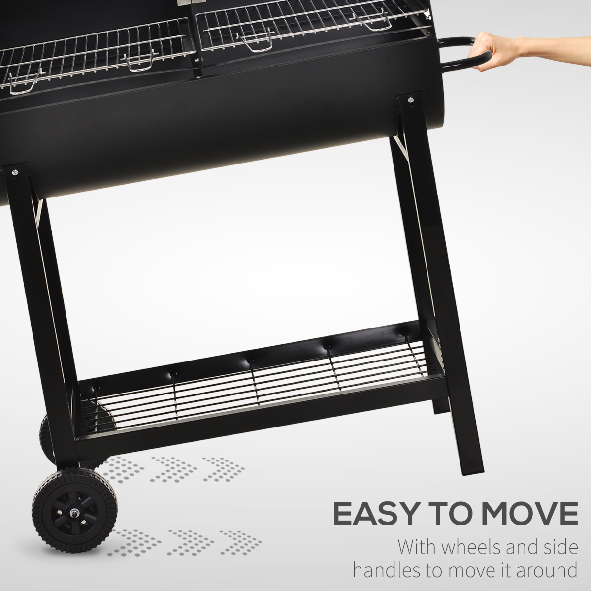 Outsunny 2-Grill Charcoal BBQ with Wheels, Adjustable Height and Mesh Shelf – Steel Backyard Barbecue, Black