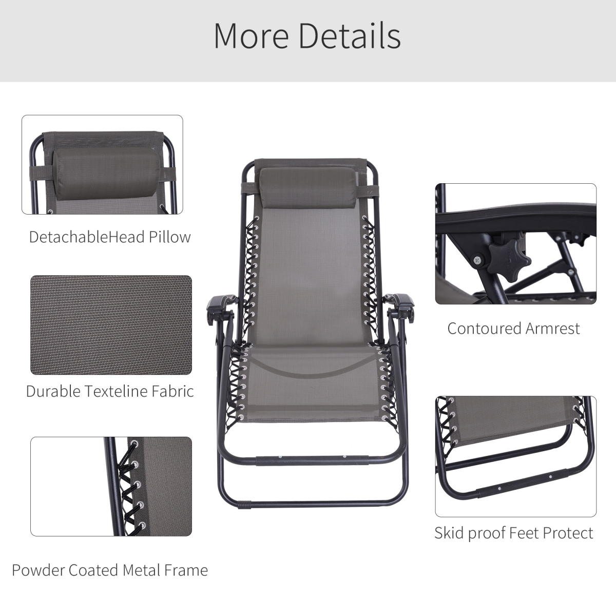 Outsunny Zero Gravity Garden Lounger with Padded Headrest – Folding Steel Frame Reclining Sun Chair