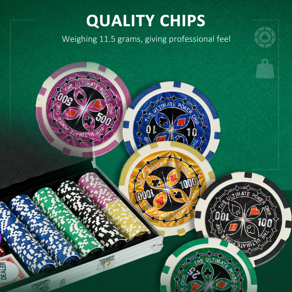 SPORTNOW 500-Piece Poker Chip Set with Mat, Aluminium Case & Two Card Decks – Game Night Kit for up to 10 Players