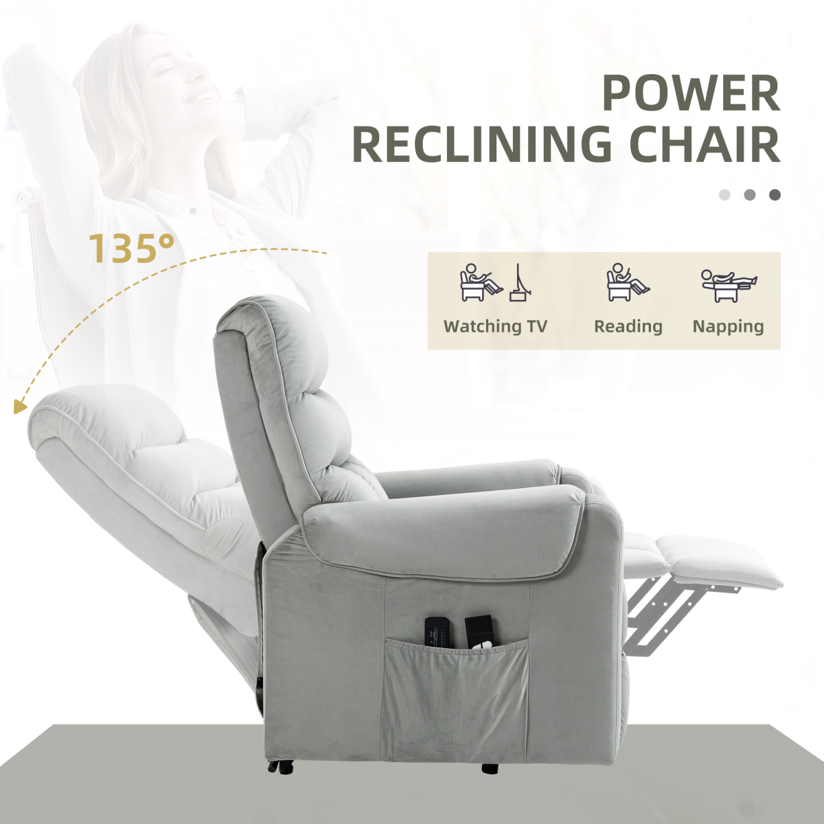 HOMCOM Power Lift Rise & Recliner Chair with Remote Control & Padded Upholstery – Comfort Armchair, Grey