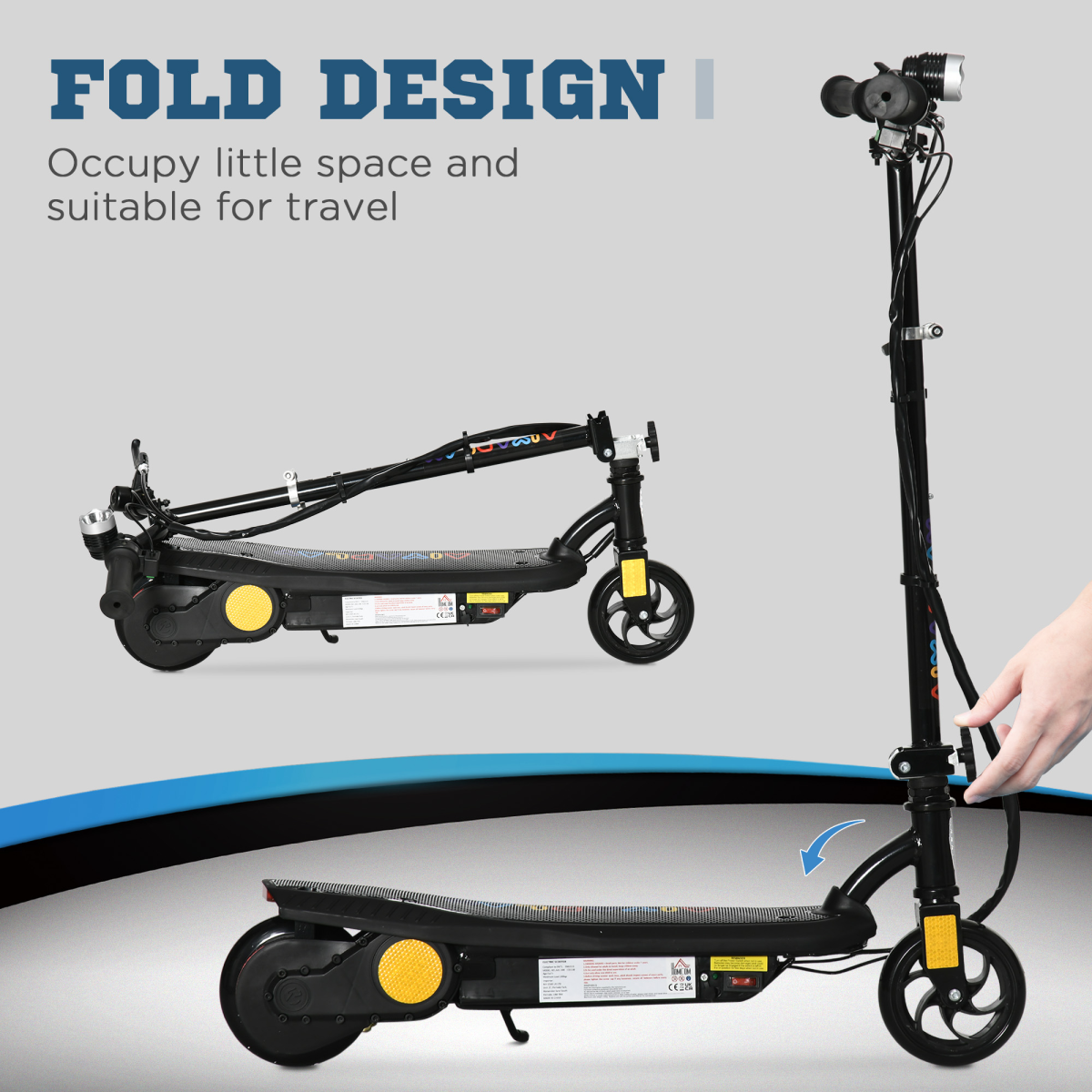 Kids Folding Electric Scooter with LED Headlight, Bell & Hand Brake – Adjustable E-Scooter for Ages 7–14, Black