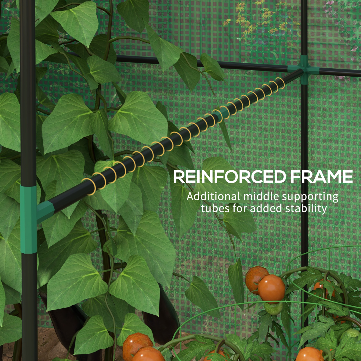 Outsunny 200x140x200cm Walk-In Greenhouse with Roll-Up Door & Mesh Windows – Two-Room Steel Frame Polytunnel, Green