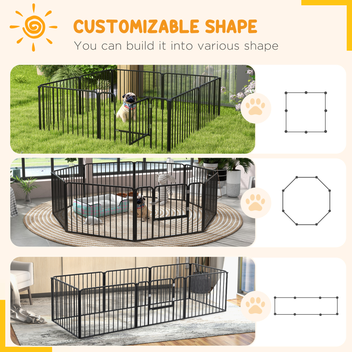 PawHut 60cm 8-Panel Heavy-Duty Steel Dog Playpen with Ground Stakes – Indoor and Outdoor Pen
