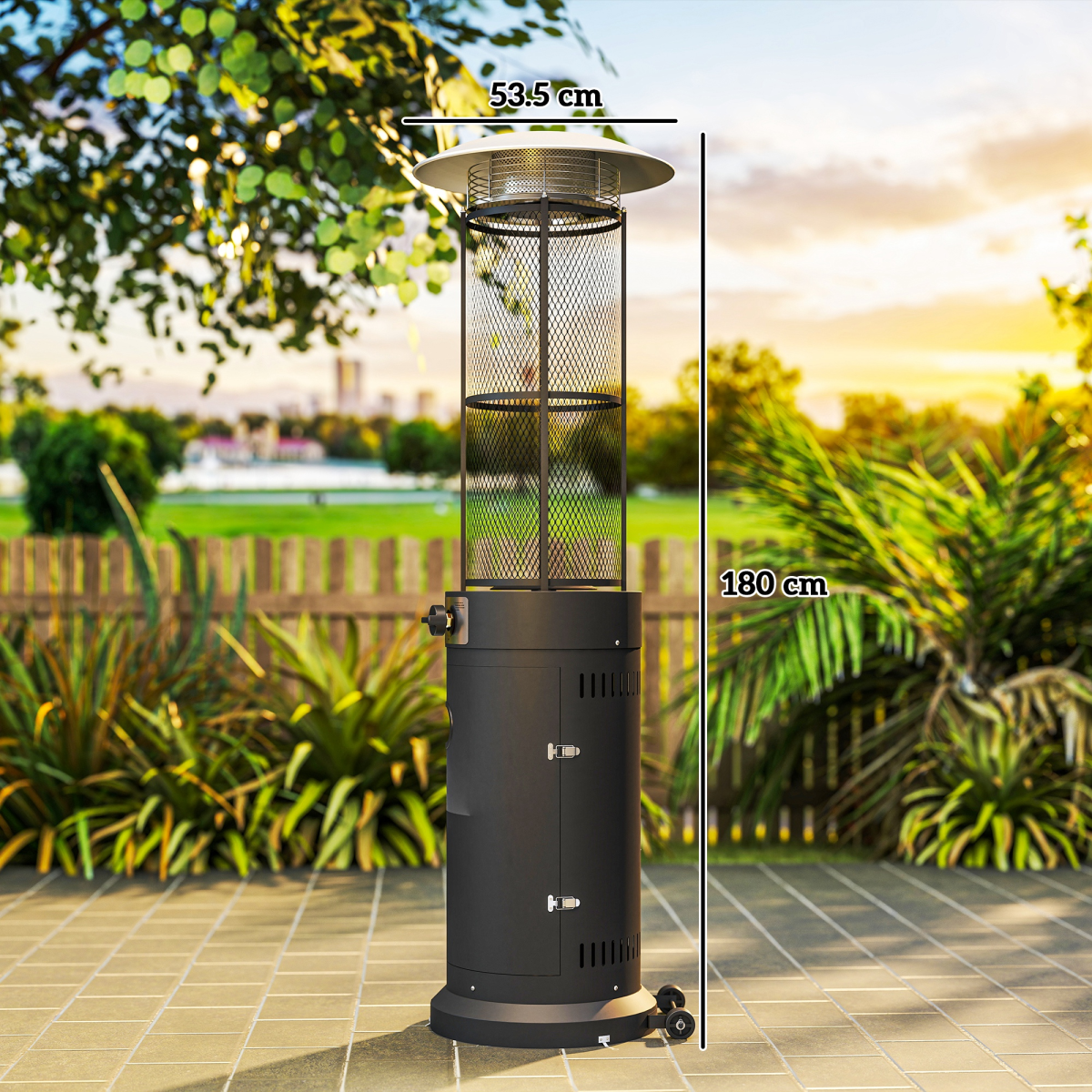 Outsunny 11 KW Gas Patio Heater with Tip-Over Switch, Wheels & Tank Room – Outdoor Propane Heater, Black