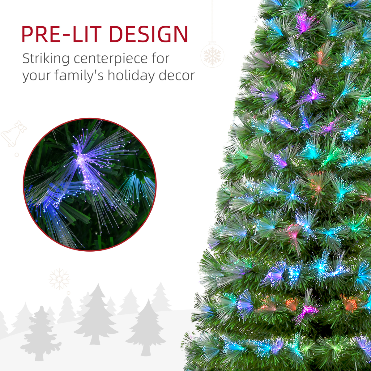 HOMCOM 6ft Multicoloured Artificial Christmas Tree with 230 Fibre Optic LED Lights and Star Holder – Metal Base