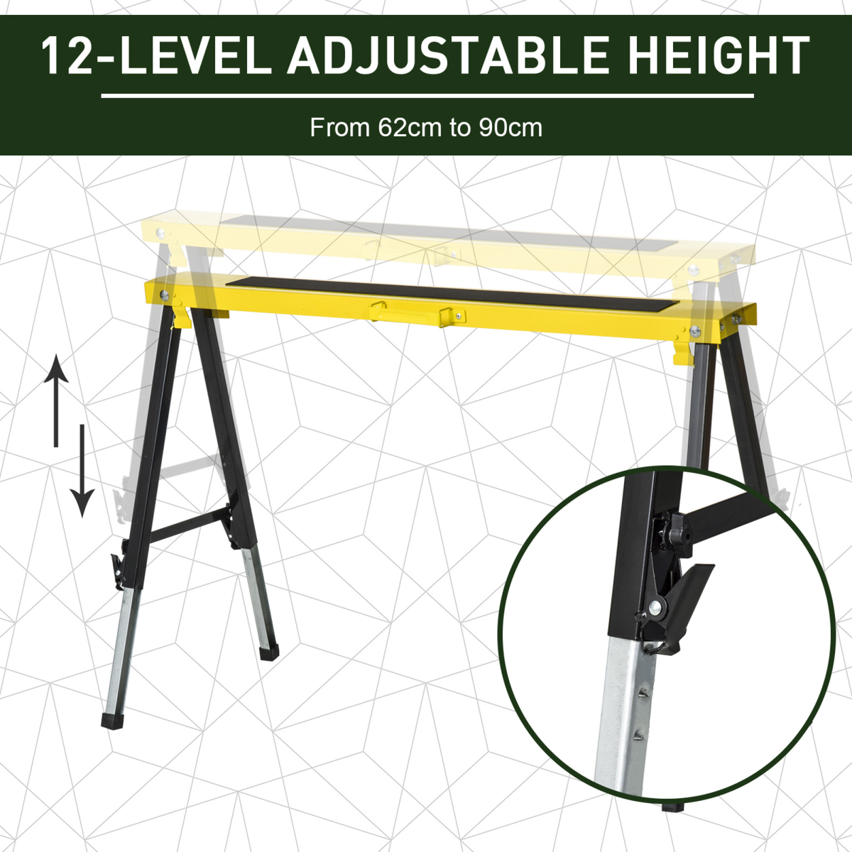 Durhand Set of 2 Folding Saw Horses with Steel Frame & Anti-Slip EVA Top – Height Adjustable 62–90cm