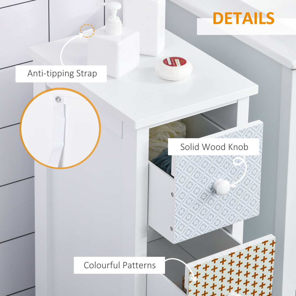 HOMCOM 4-Drawer Storage Cabinet with Patterned Drawers & Anti-Tipping Straps – Slim Tallboy for Bedroom