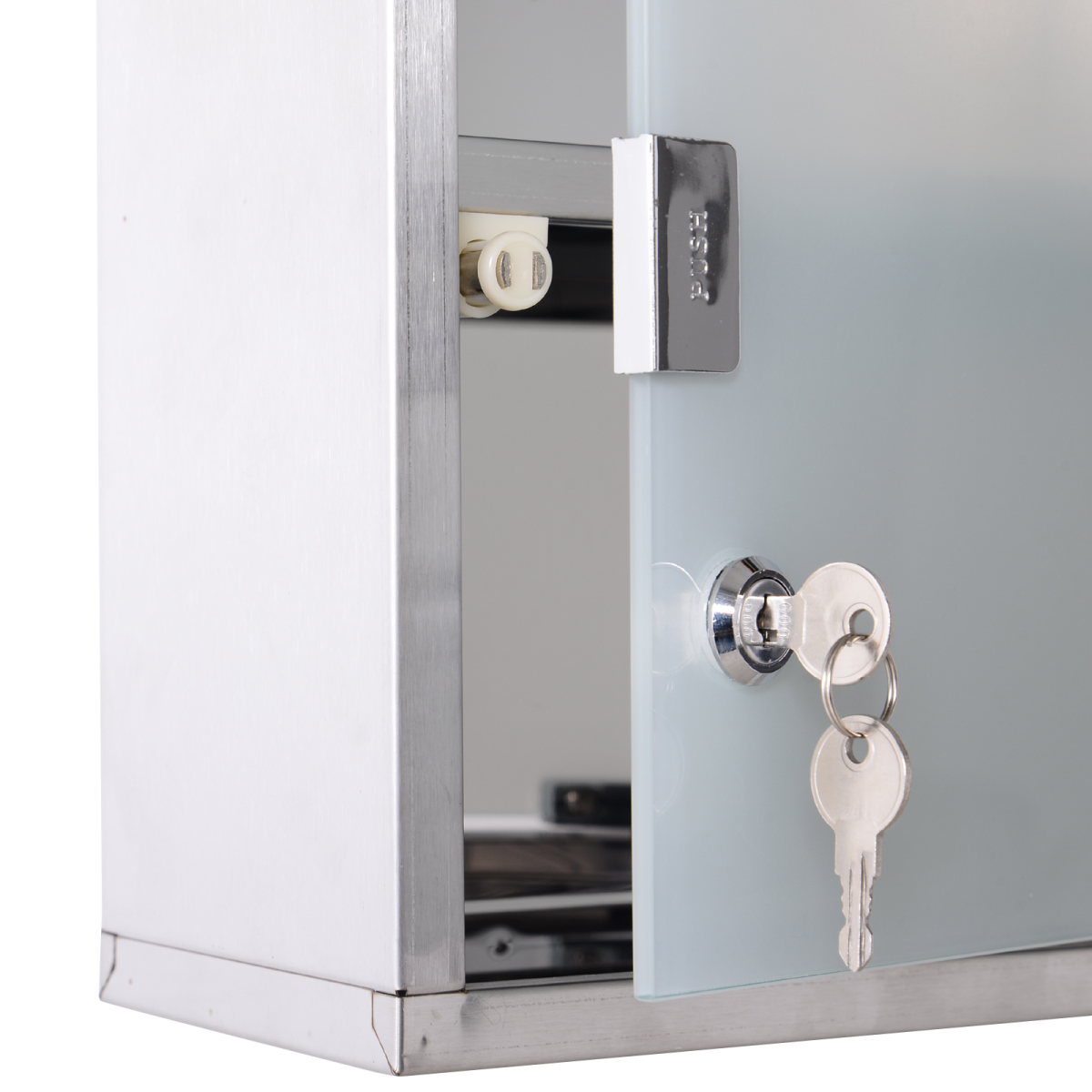 Wall-Mounted Stainless Steel Medicine Cabinet with 2 Shelves and Lockable Glass Door – Bathroom Storage