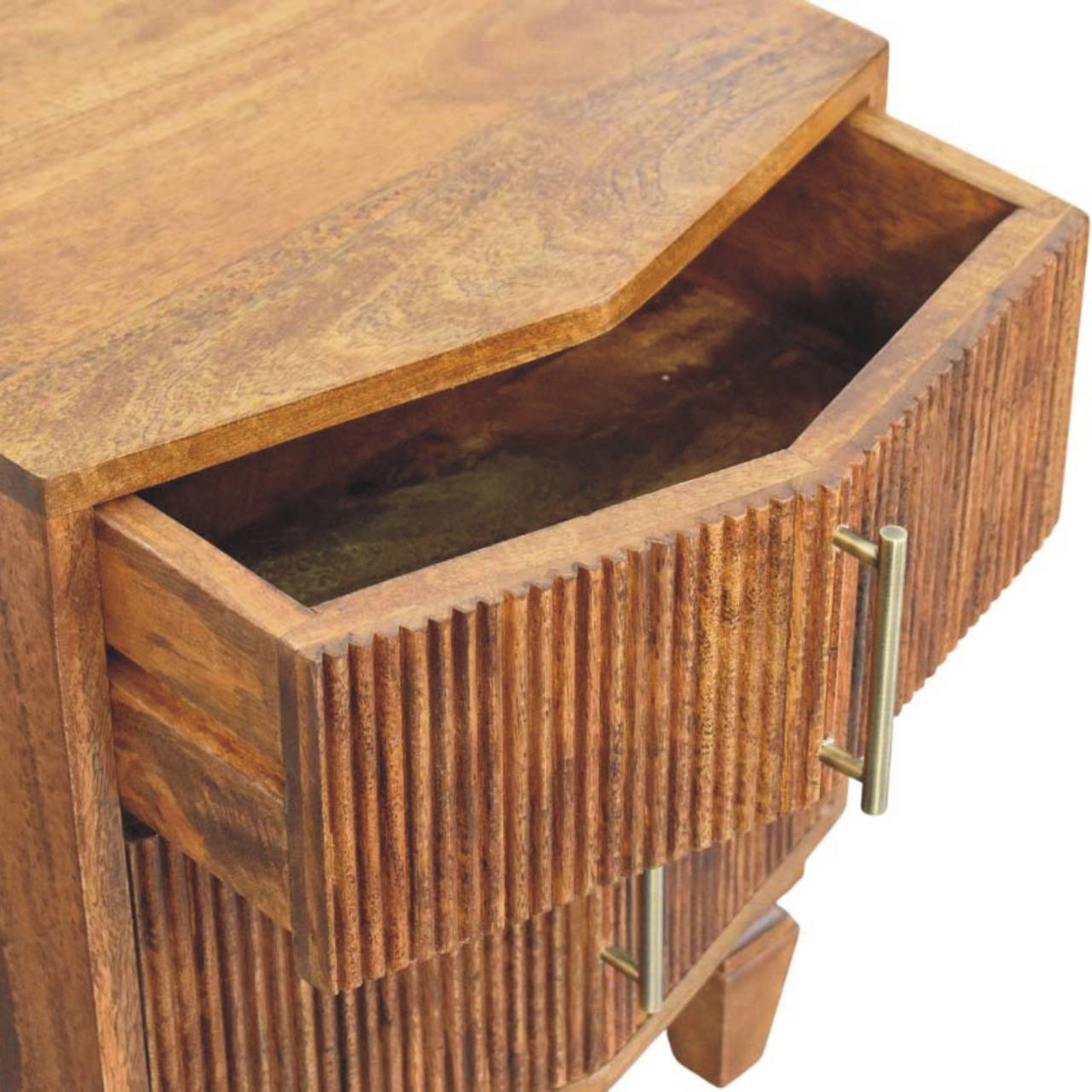 Artisan Furniture Solid Wood Louvre Bedside Table with 2 Fluted Drawers – Winewood Oak Finish, Brown