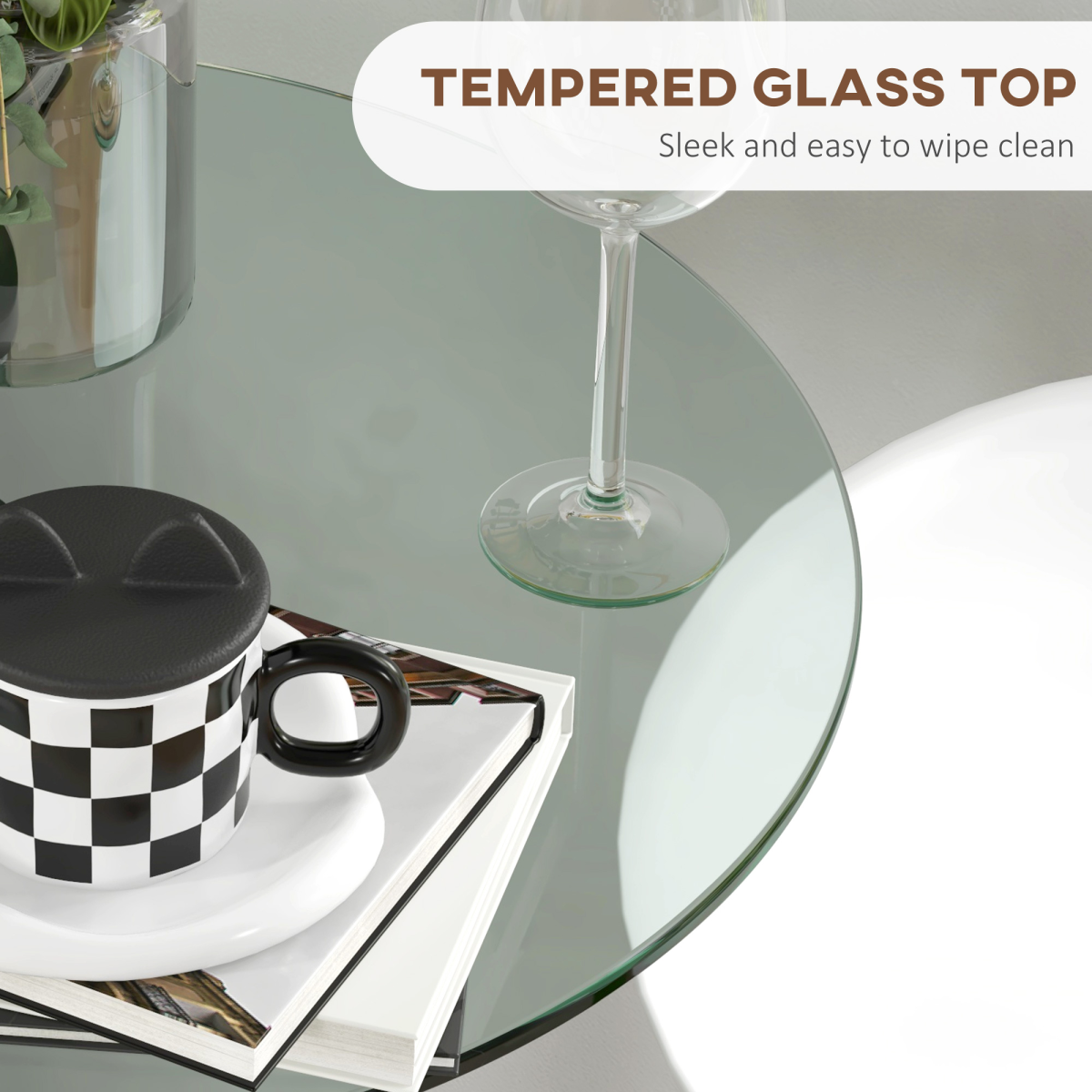 HOMCOM Round Glass Top Bar Table for 2 with Metal Base – Modern Pub-Style Kitchen Table