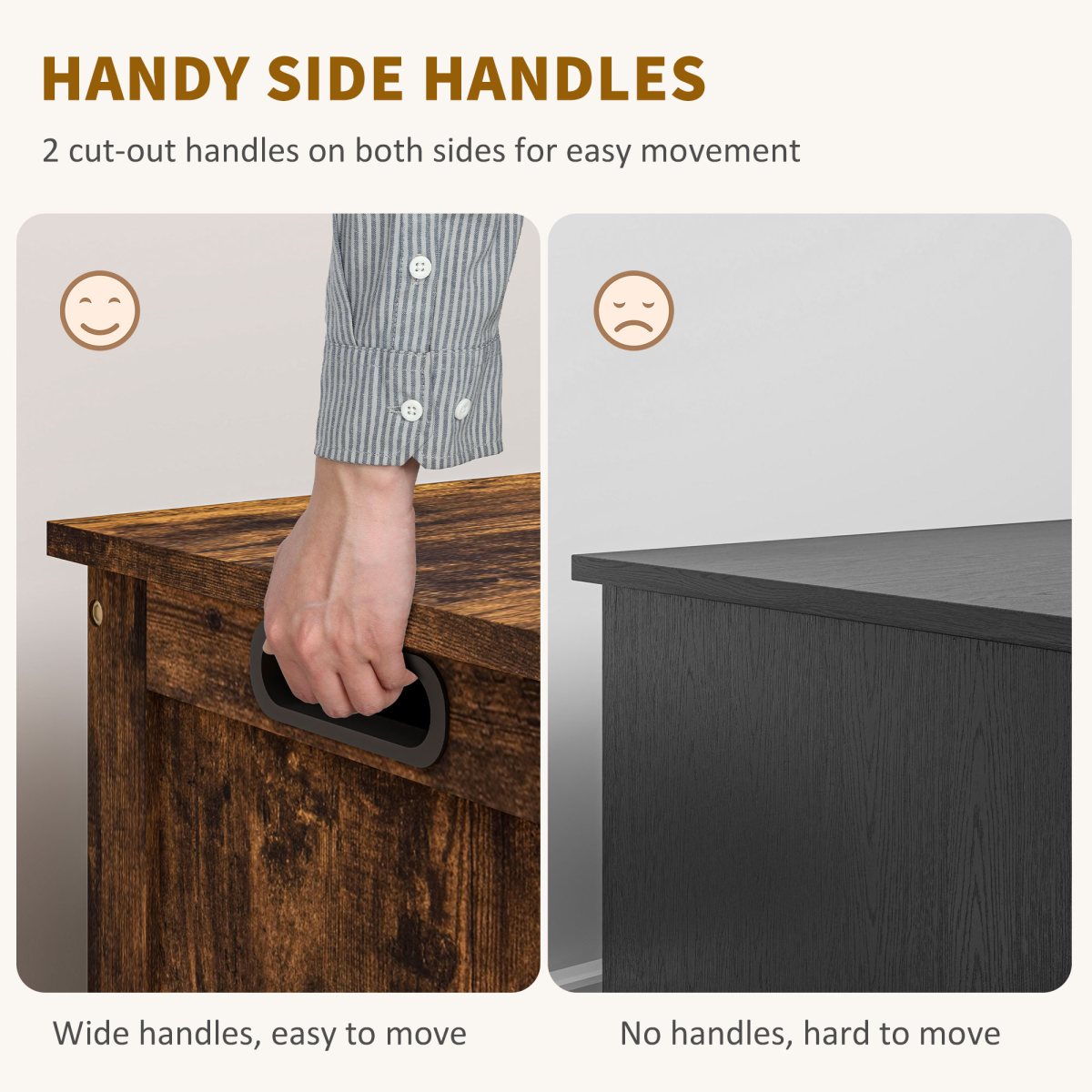 Rustic Brown Storage Bench with Hinged Lid & Side Handles – Entryway Shoe Bench, Storage Chest, MDF