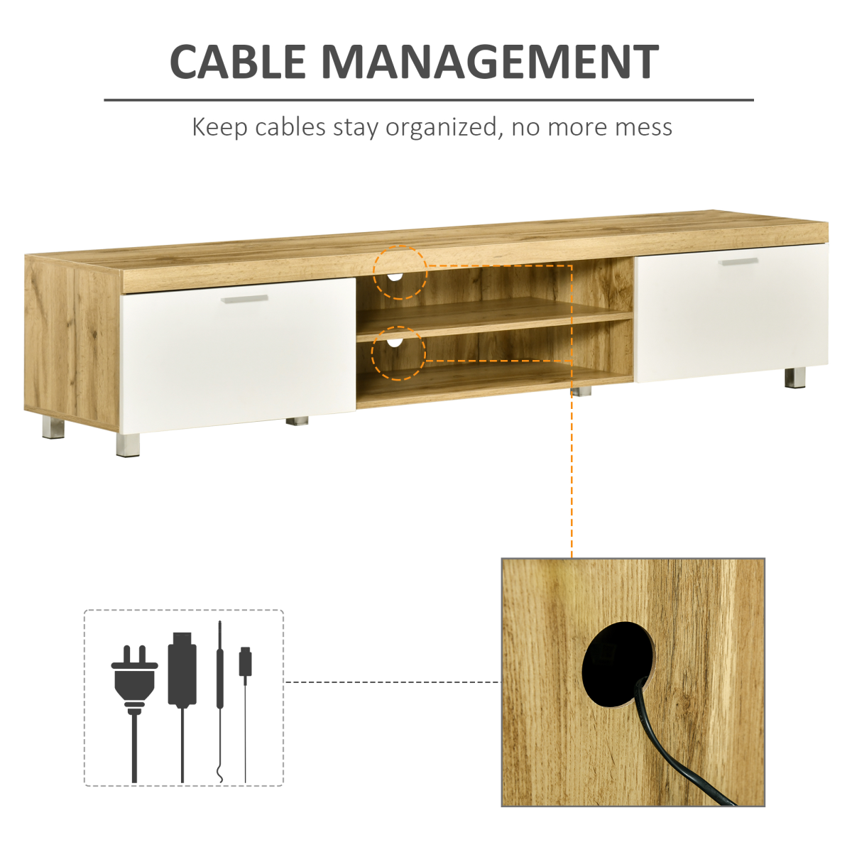 HOMCOM Modern TV Unit with Enclosed Cabinet & Open Shelf – Living Room Media Storage, Light Brown