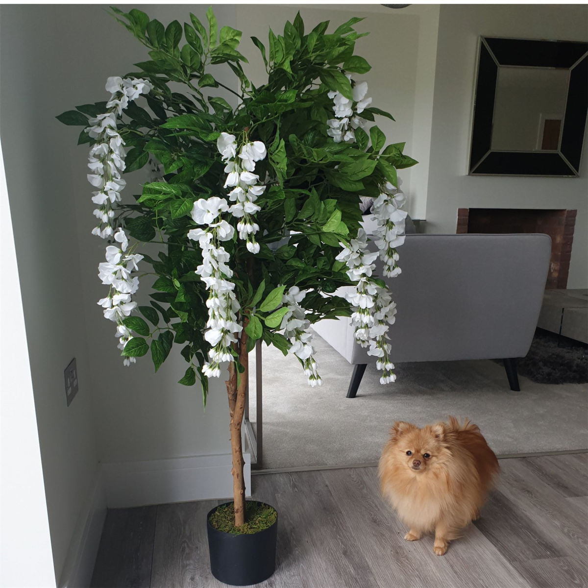 Leaf Luxury Artificial Wisteria Tree, 130cm with White Flowers & Gold Metal Planter – Premium Realistic Faux Tree