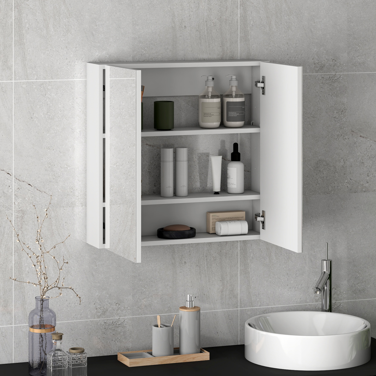 Wall-Mounted Bathroom Mirror Cabinet with Soft-Close Doors & Adjustable Shelf – 60 x 60cm, White