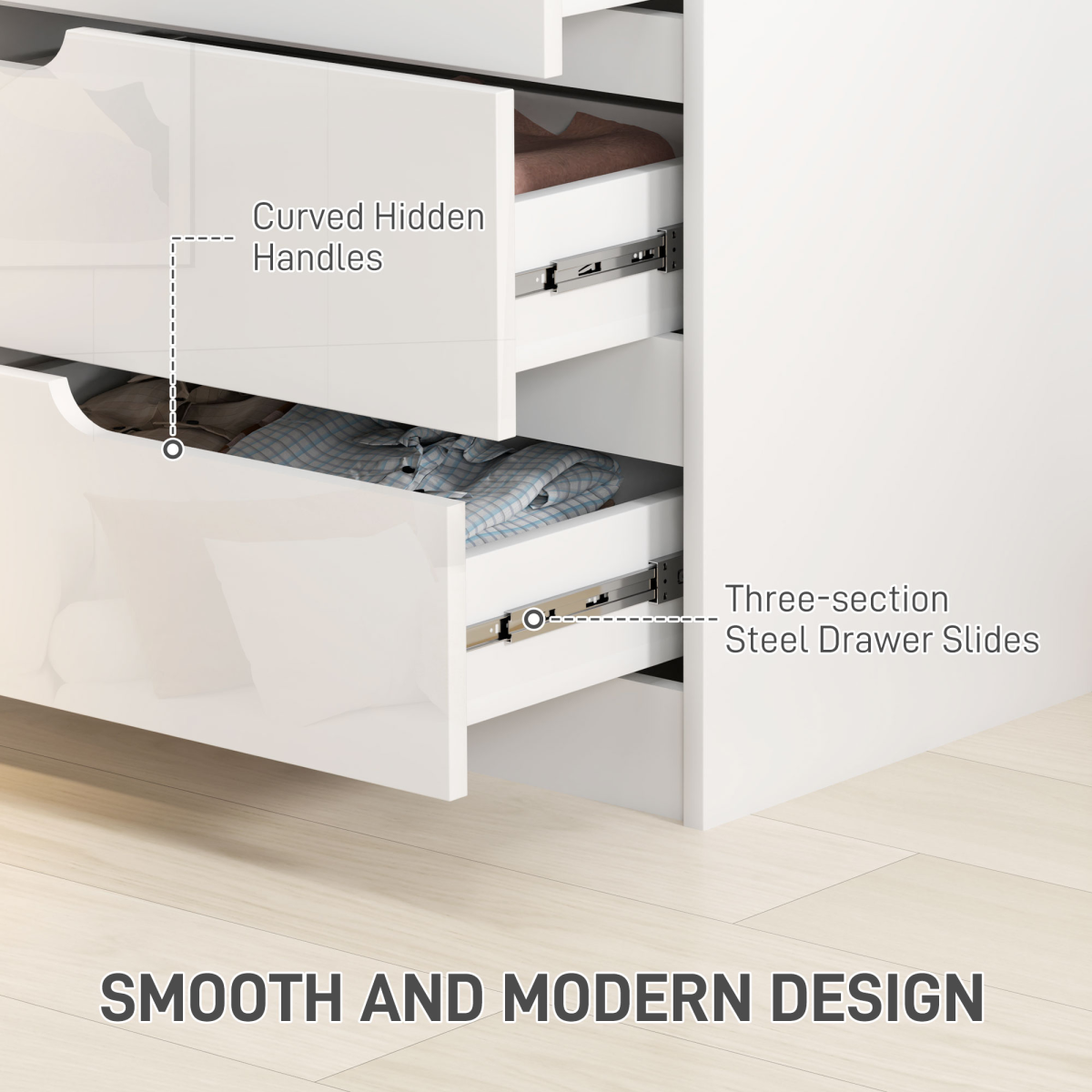 HOMCOM 4 Drawer Bedroom Chest of Drawers with Steel Runners, 60 x 40 x 85cm – White