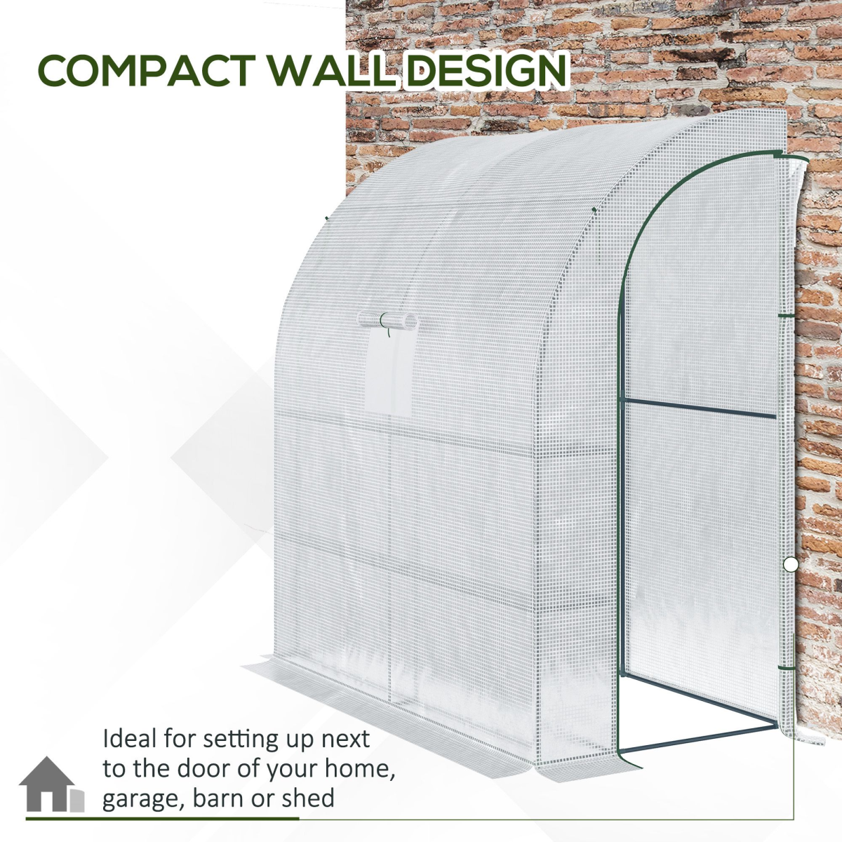 Outsunny Walk-In Lean-To Greenhouse with 4 Shelves, Windows & Doors – Steel Frame, PE Cover, White