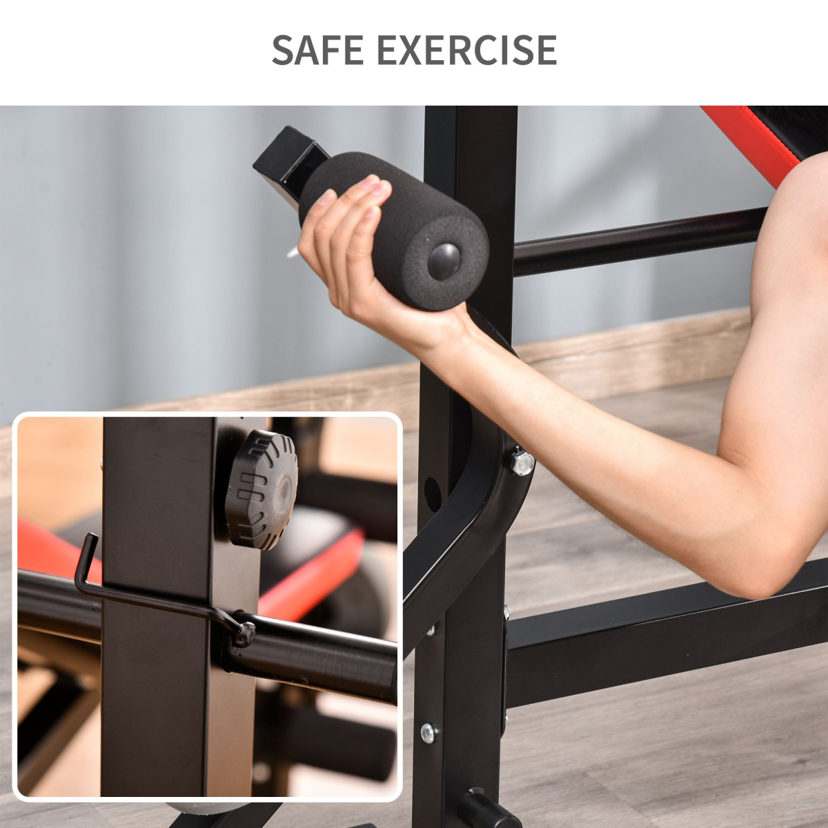 HOMCOM Multi-Function Adjustable Weight Bench with Barbell Rack, Preacher Curl Pad & Leg Curl – Home Gym