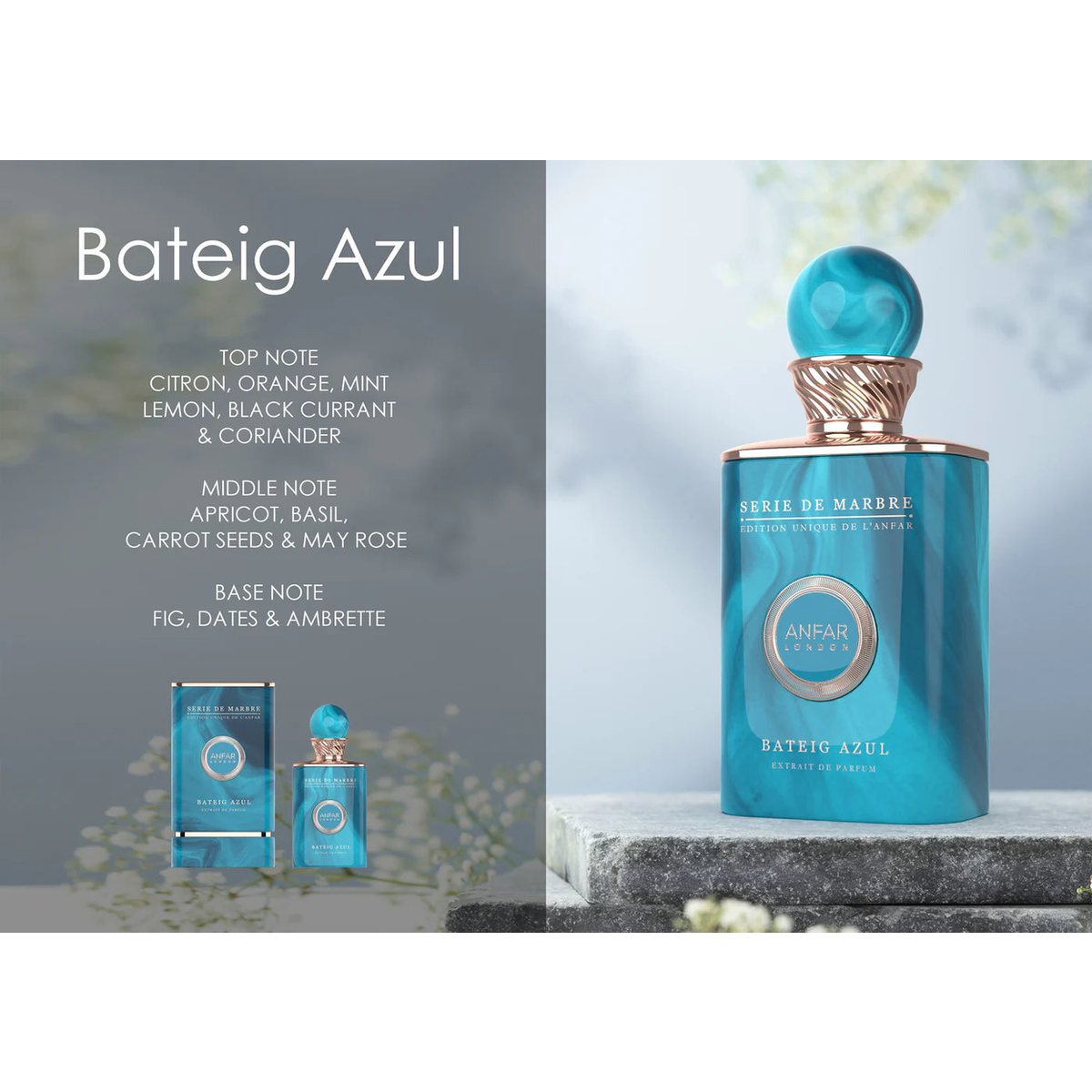 Bateig Azul Extrait de Parfum 100ml – Fresh & Citrus, Musky Fragrance, Unisex