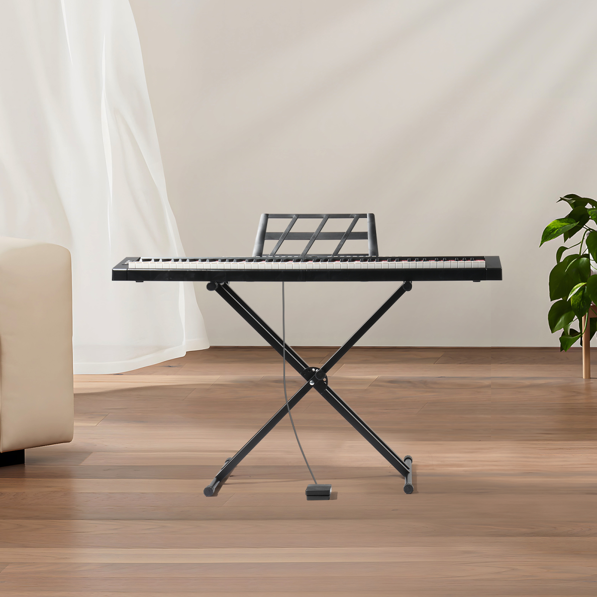 GPP-105 88-Key Semi-Weighted Digital Piano with X-Stand, MIDI & Bluetooth – Home Practice Keyboard, Black