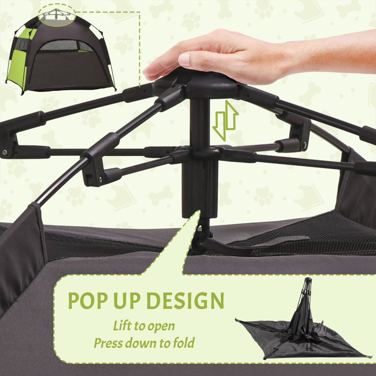 PawHut Foldable Dog and Cat Tent with Waterproof Oxford Cloth & Carry Bag – Indoor and Outdoor Shelter, Green