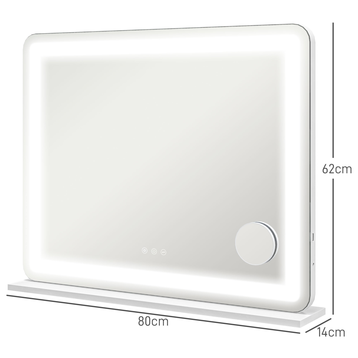 HOMCOM Vanity Mirror with LED Lights, 10X Magnifying Mirror & USB Charging Port – Wall or Tabletop, White
