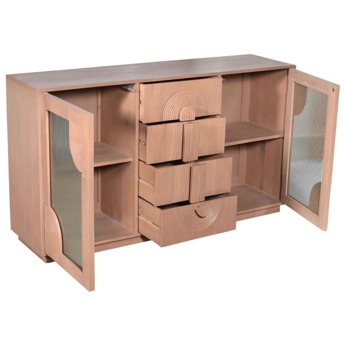 Indus Solid Wood Extra Large Sideboard with Wide Display Top – Artistic Statement Storage Furniture
