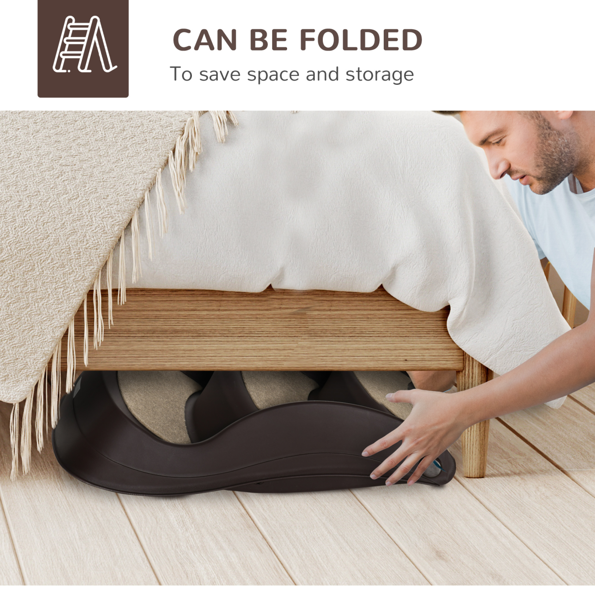 Portable Dog Steps with Non-Slip Feet and Carpeted 3-Step Design – Foldable Pet Stairs for Beds, Brown
