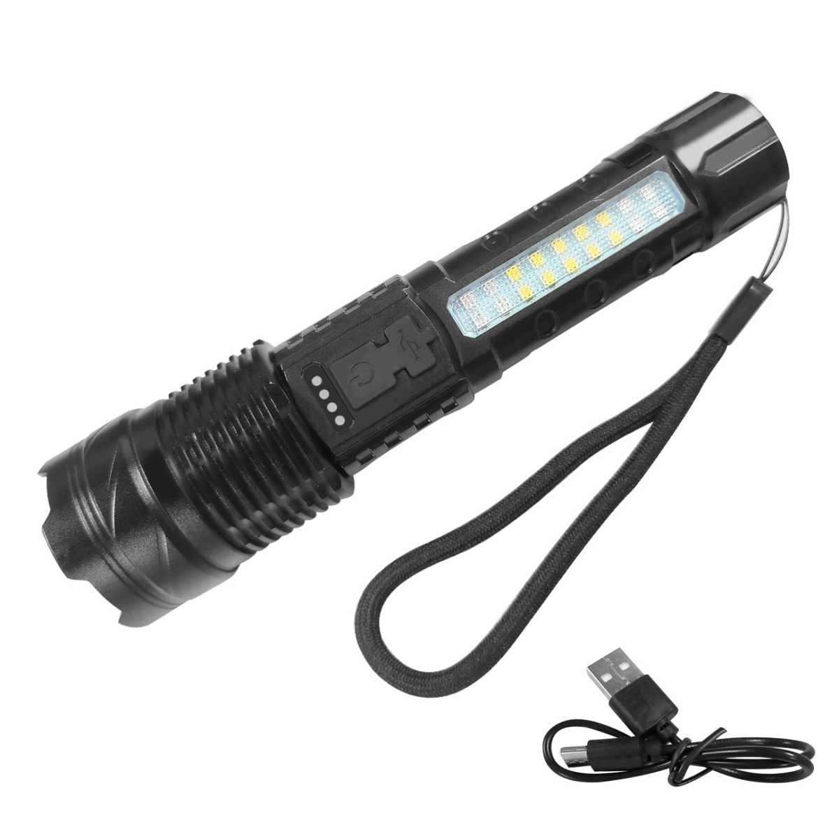 USB Rechargeable LED Flashlight with Adjustable Zoom and 7 Modes – Type-C Camping, Hiking and Work Torch
