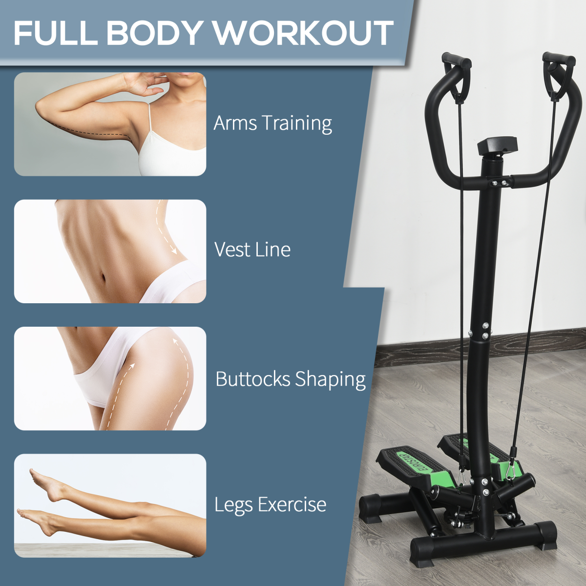 HOMCOM Stepper Machine with Resistance Bands – Heavy-Duty Steel Frame Home Fitness Workout Equipment