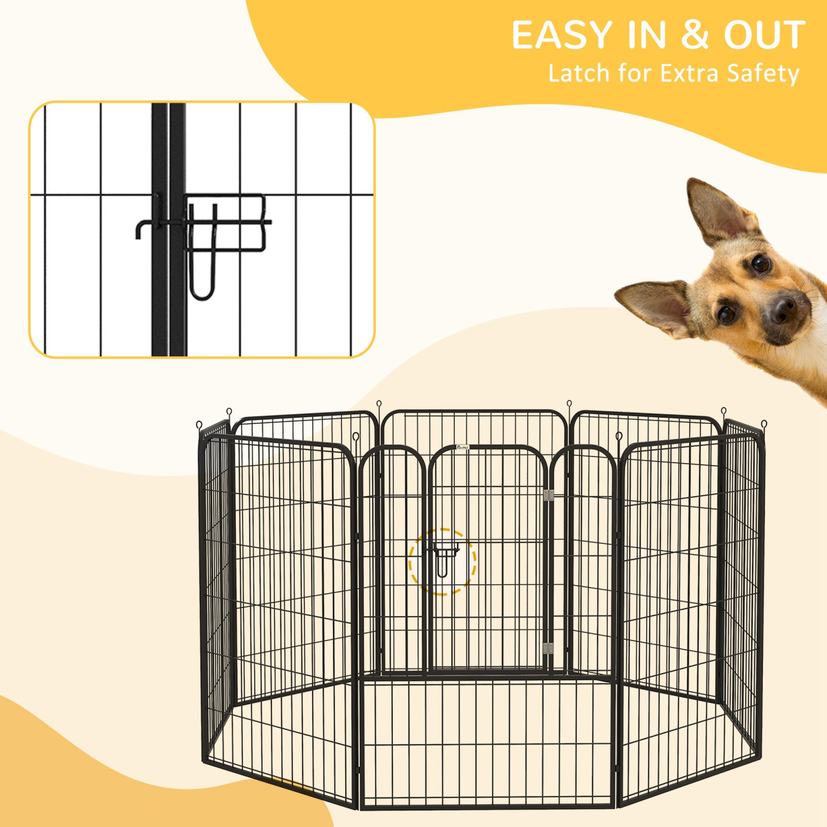 Pawhut 8-Panel Metal Pet Playpen for Dogs and Puppies – Folding Indoor and Outdoor Run Fence with Lockable Door